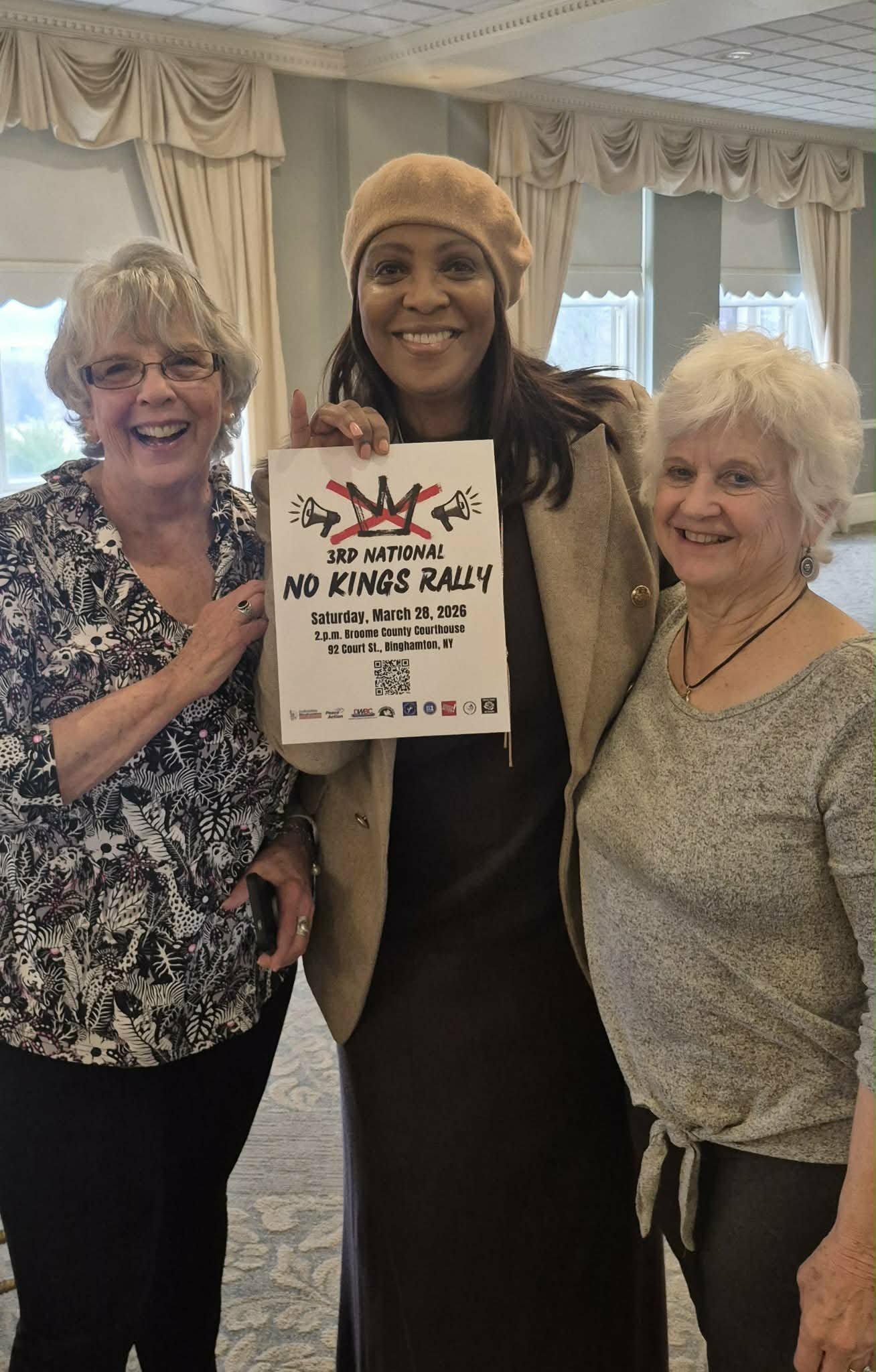Indivisible Binghamton's Linda Quilty and Barb Mullen with New York State Attorney General Letitia James